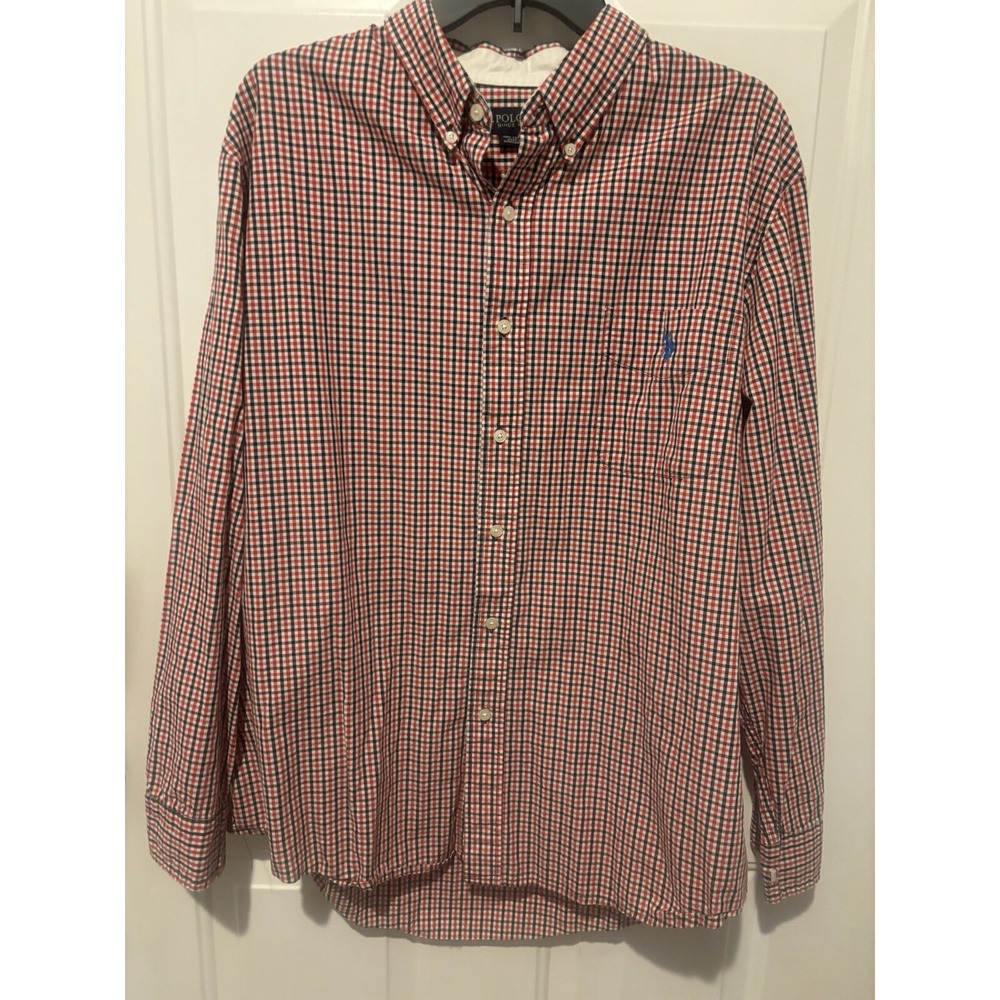 Polo Ralph Lauren XL Button Down Shirt Mens Plaid Blue Red Blue Classic Logo - Picture 3 of 6